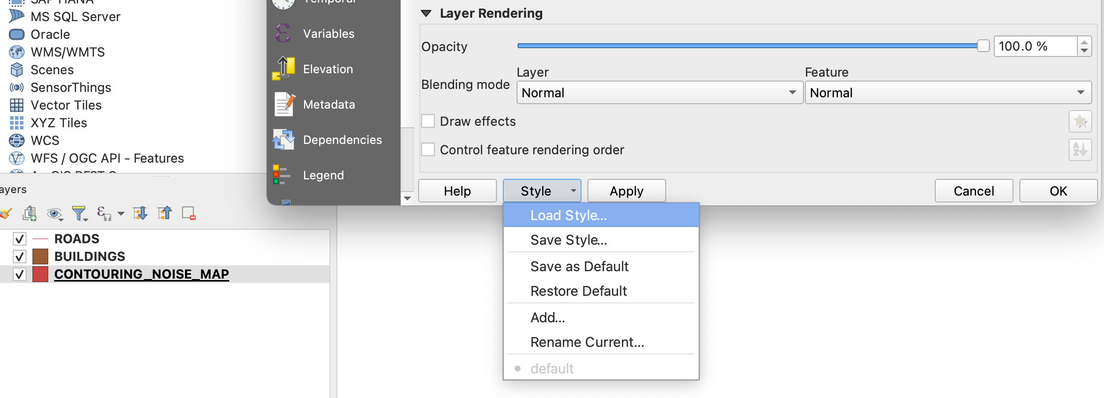 Load style menu in QGis