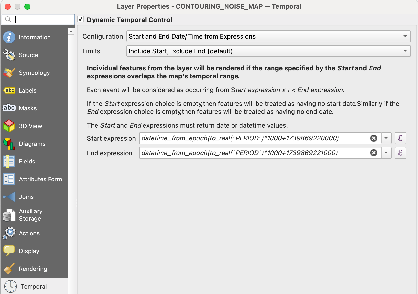 Layer setting, temporal tab in QGis